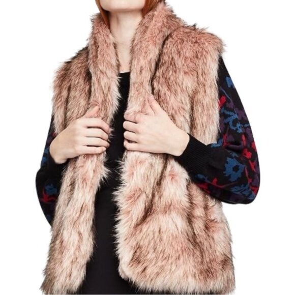 NEW BCBGeneration Open-Front Faux Fur Vest Cabincore Holiday Winter Travel L - Picture 2 of 13